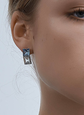 KITSH蓝白锆石拼接耳钉女小众ins时尚精致欧美个性冷淡风耳环耳饰
