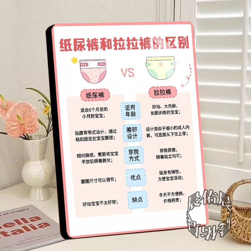 纸尿裤和拉拉裤的区别母婴店孕婴馆育儿知识桌面装饰画相框摆台
