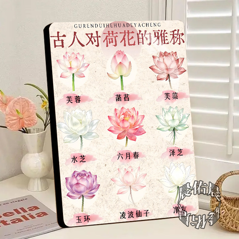 古人对荷花的雅称科普展板相框中式家居装饰摆件客厅茶室桌面摆台
