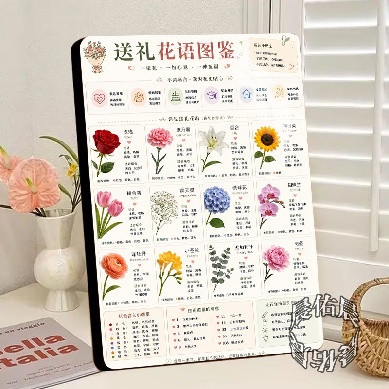 常见花卉花语水晶相框摆台花店文艺科普桌面装饰高清装饰画摆件