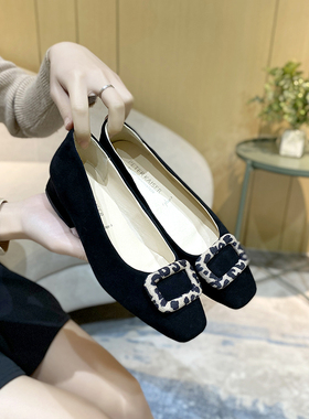 现货宽楦德国女鞋2024春季加宽方扣低跟气质方头真皮单鞋子01843