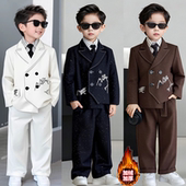 男童西装 套装 秋冬英伦男孩加绒小西服帅气高端花童男孩走秀演出服