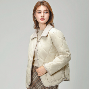 女士小香风翻领菱格羽绒棉服韩版夹棉保暖宽松棉衣短款时尚外套