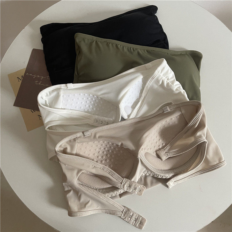 小胸比基尼上衣女士无肩带聚拢美背隐形打底分体游泳衣2025年新款