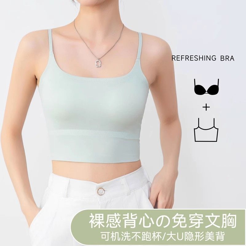 一体杯垫泳衣上衣单件女游泳馆健身背心小胸聚拢无痕凉感文胸内衣