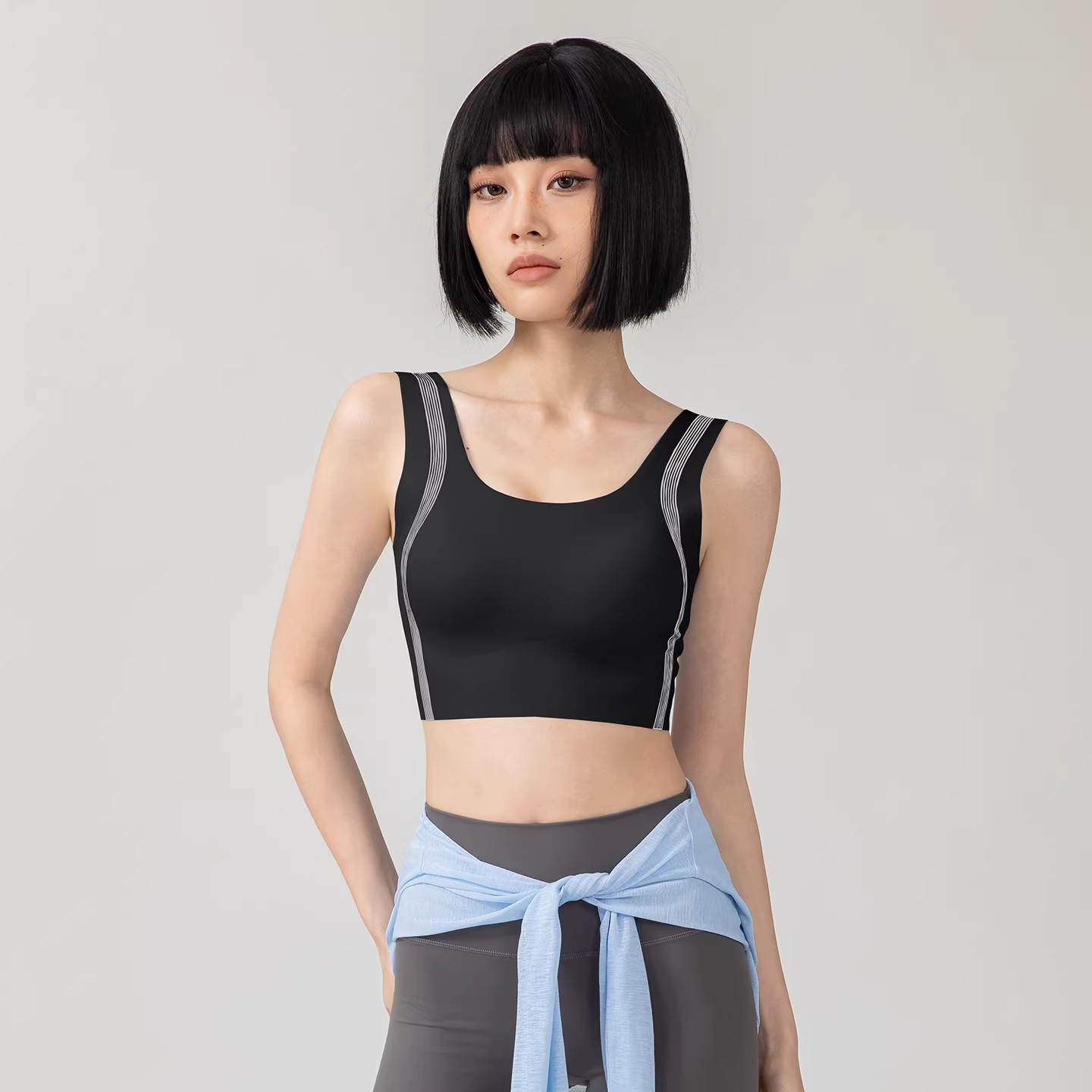 泳衣单独女士分体游泳速干裸感显瘦带胸垫一体式背心单件运动上衣