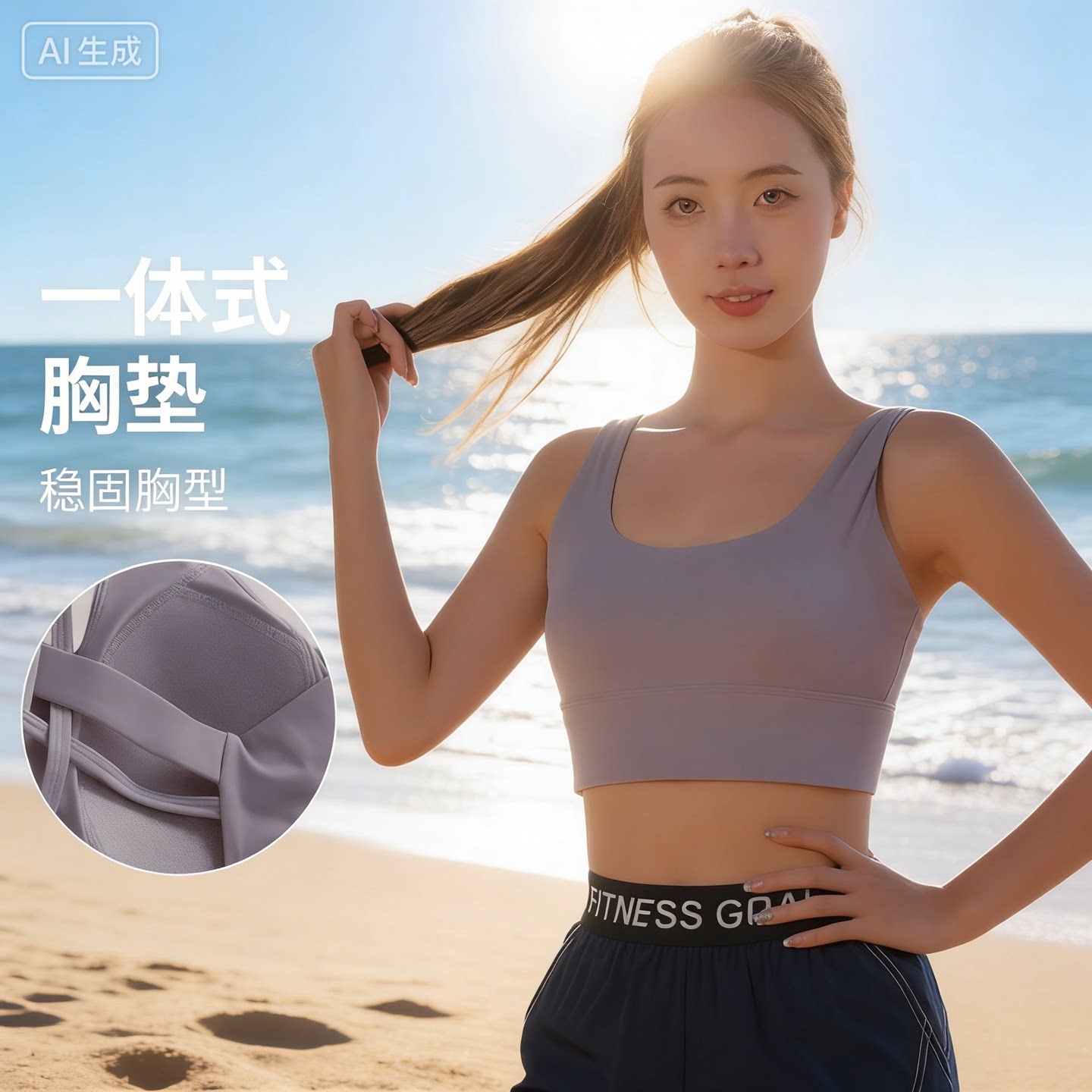 防上滑下垂带固定胸垫分体式游泳背心女短款吊带潜水冲浪夏季外穿