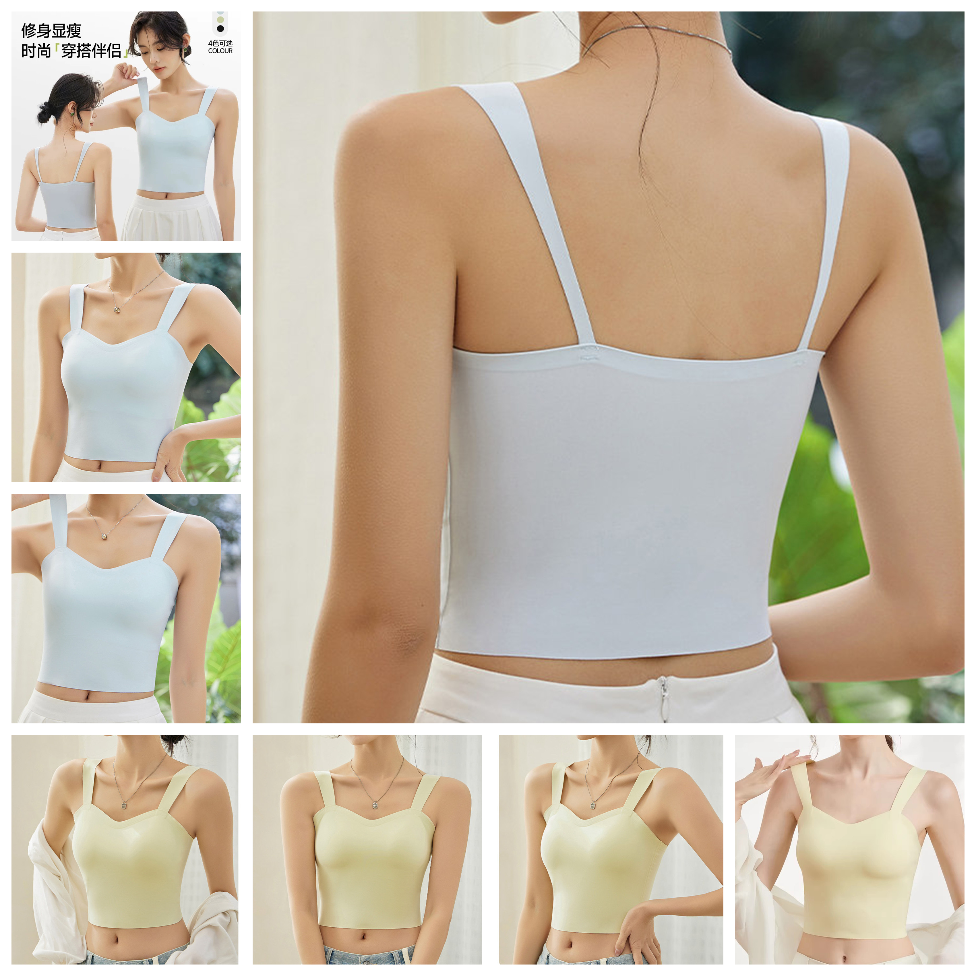 2025新款一体式带固定胸垫聚拢分体游泳衣女沙滩比基尼性感露背心