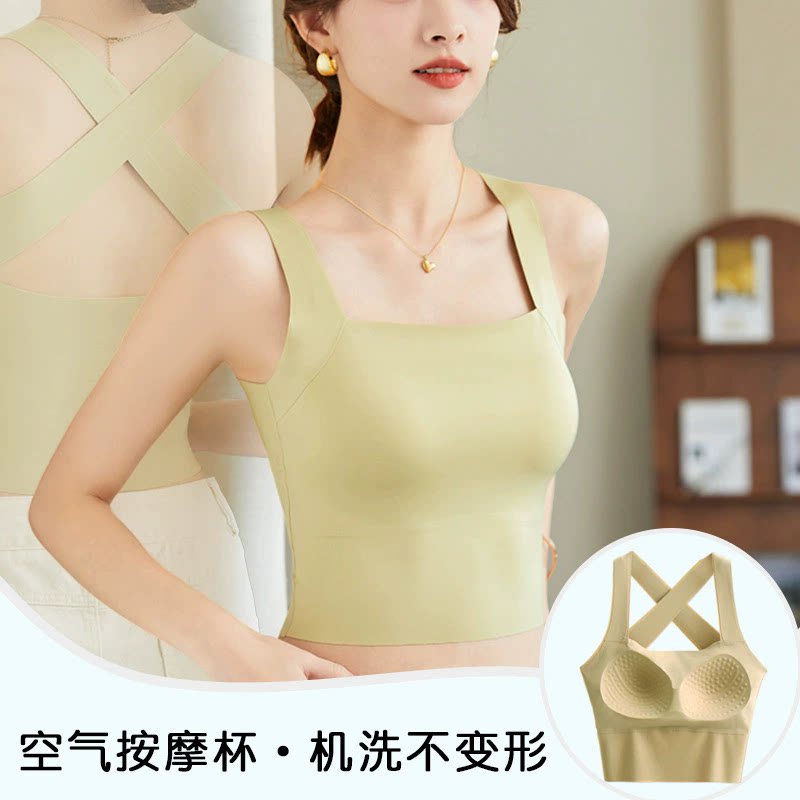 防上滑下垂带固定胸垫分体式游泳背心女短款吊带潜水冲浪夏季外穿