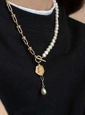 美人头珍珠毛衣链女长款高级感天然淡水正品巴洛克卫衣链秋冬配饰
