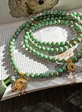 中式配饰金线绿松如意锁流苏斜挎长项链斜挎链春秋衣服装饰挂件潮