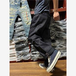 街头狂魔 cheanfit 多口袋宽松oversize垮牛赤耳纯黑牛牛仔裤