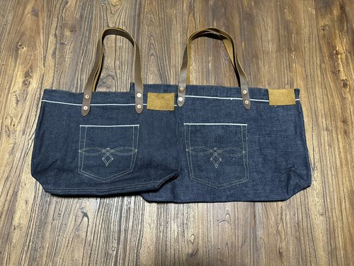 仅几个！双R赤耳包边丹宁布头层牛皮 单肩手提男女托特包牛仔包