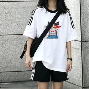 女生ins美式复古t恤2026夏季短袖上衣宽松短裤子夏日运动休闲套装