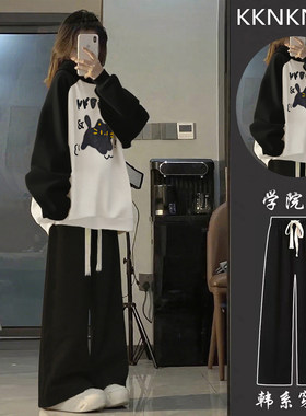秋春季穿搭小个子连帽卫衣套装