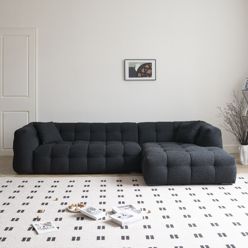 黑色羊羔绒黑色布艺法式