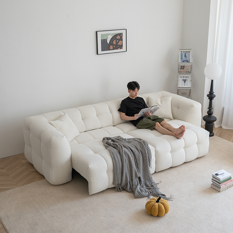 电动棉花糖沙发泰迪绒奶油风现代客厅高靠背大坐深功能可伸缩沙发