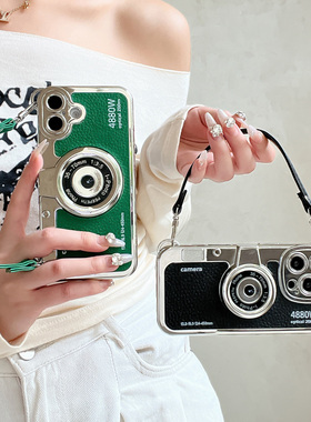 创意复古相机iPhone16promax手机壳新款适用于苹果15硅胶软壳手提斜挎14带挂绳13创意12个性高级感11防摔壳女