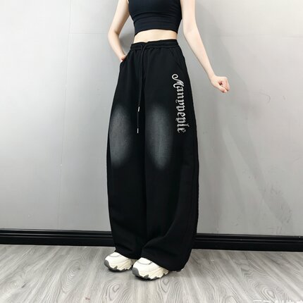 630纤瑞雪烫钻弯刀卫裤广场曳步舞抽绳男女同款宽松阔腿休闲裤子