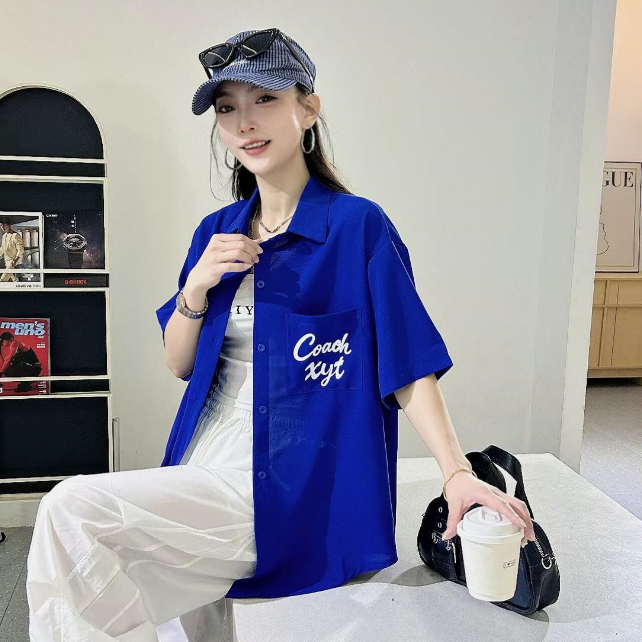 夏季短袖宽松垂感印花衬衫