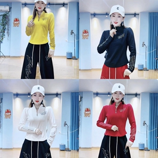 1123秋冬新款烫钻磨毛长袖T恤修身广场曳步舞现代舞显瘦套头上衣