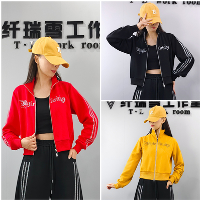 秋冬新款烫钻外套拉链开衫卫衣