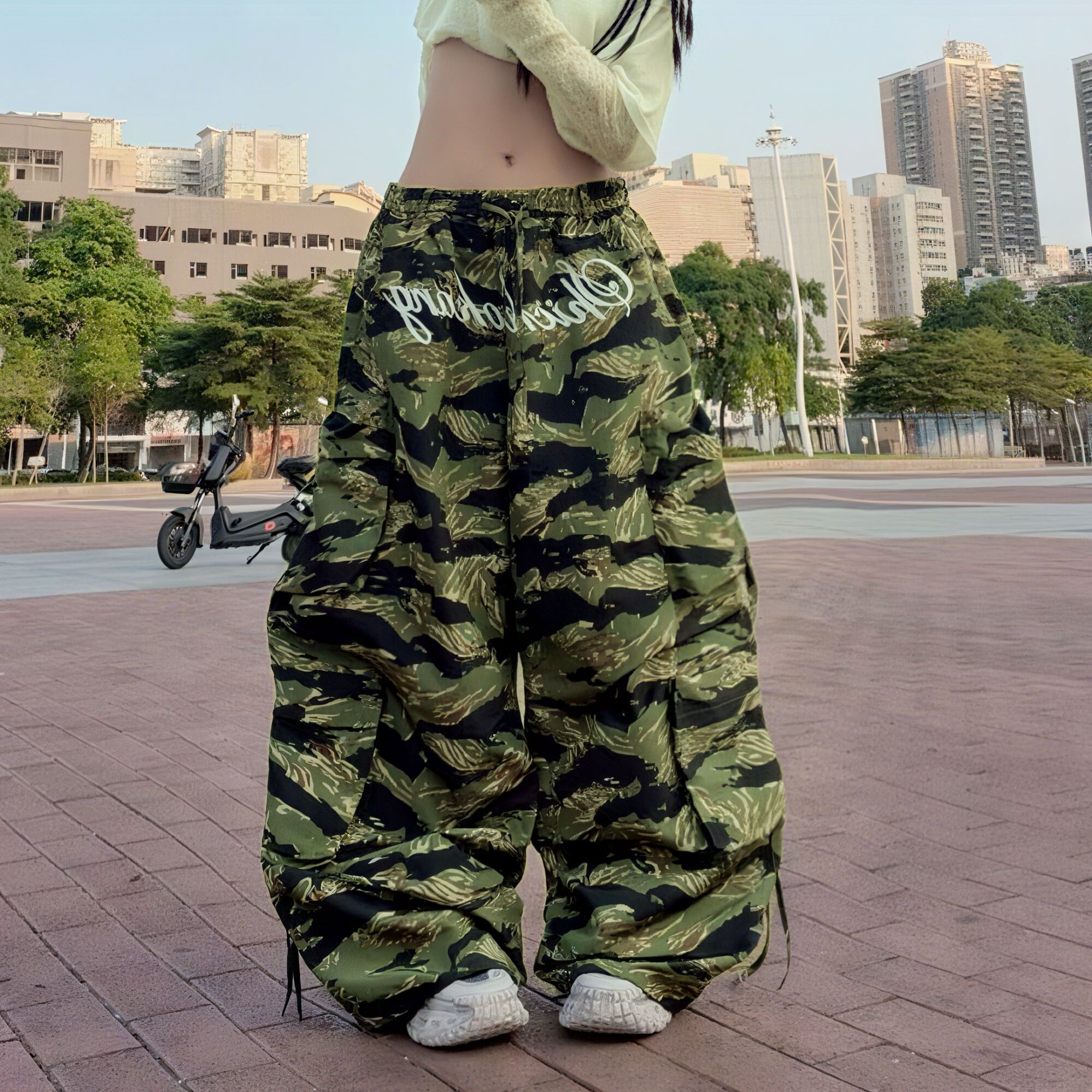 秋季新款复古迷彩阔腿长裤