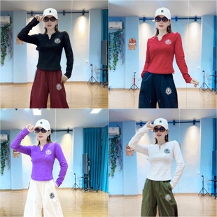 短款 亮晶晶修身 V领T恤广场曳步舞爵士现代舞团队上衣 新款 5001秋季