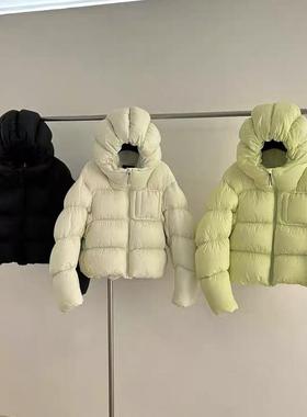 Hello韩系羽绒服女宽松连帽冬季保暖小个子白鸭绒短款面包服V7369