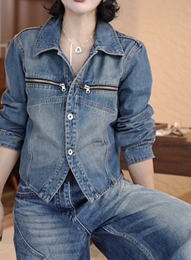 欧货2025秋季新款时尚百搭显瘦牛仔外套女短款夹克上衣潮