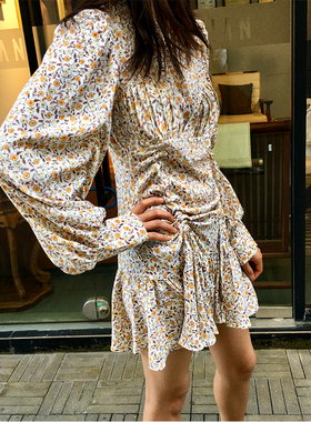 2021新款女装碎花百搭长袖圆领春季中款时尚气质显瘦连衣裙女