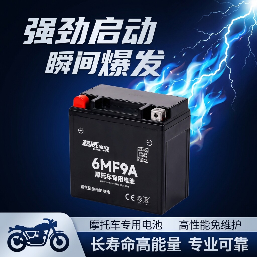 超威6MF7A摩托车电瓶12V免维护铅酸电池防漏防震长续航