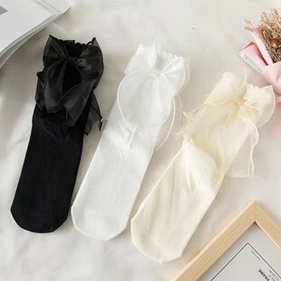 春夏可爱日系jk制服袜子女中筒袜蕾丝绑带花边lolita棉袜透气女袜