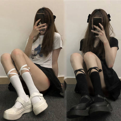 交叉纯色运动萝莉扎染,堆袜中筒