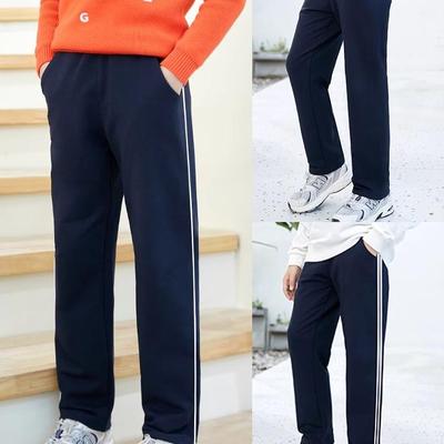 藏青色校服裤子高中小学生春秋冬加绒反光条一道杠深蓝儿童运动裤