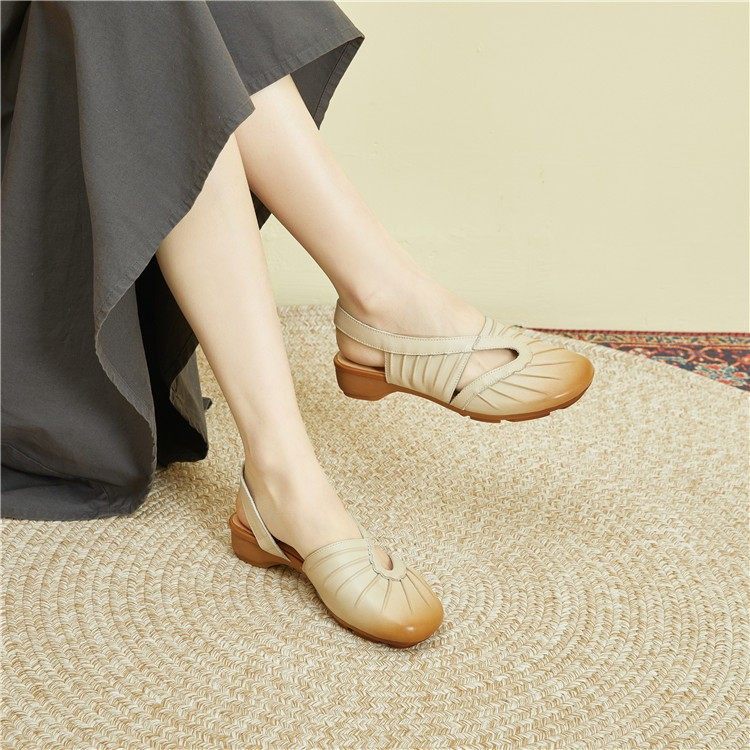 022木森鸟休闲风包头凉鞋女浅口圆头低跟真皮手工女鞋夏季新款,女鞋,洞洞鞋,淘宝优惠券,粉丝福利购,淘宝优惠卷