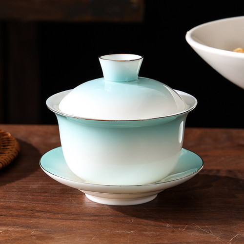 羊脂玉盖碗渐变不烫手