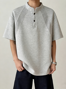 夏季男休闲短袖小立领解构拼接短袖T恤 DT2601/P20