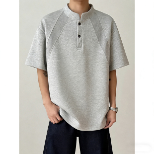 DT2601 夏季 T恤 小立领解构拼接短袖 P20 男休闲短袖