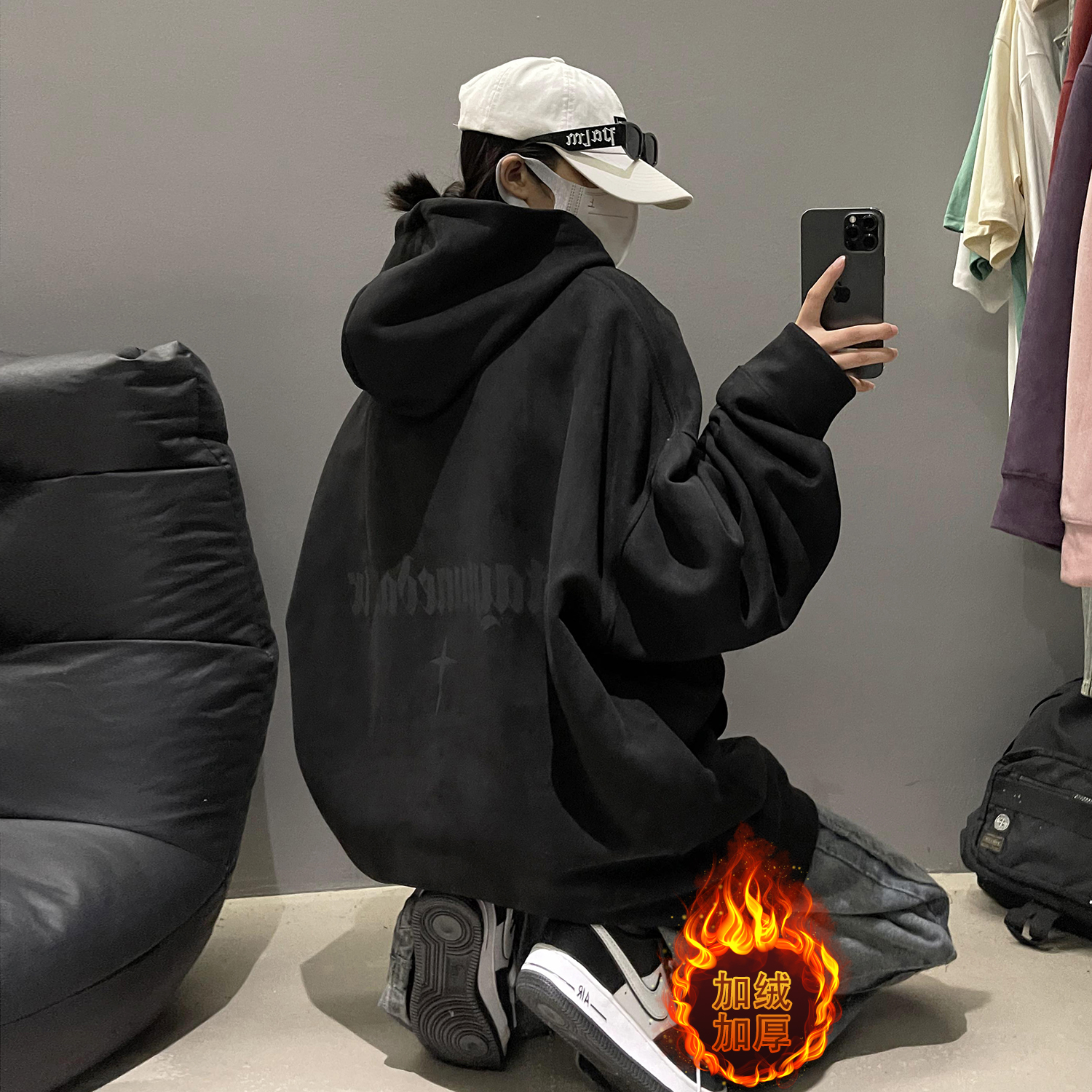 加绒保暖麂皮绒连帽卫衣外套D502/常规P40加绒P45控68，男装棉衣，电商C413