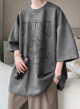 深灰色麂皮绒烧花T恤 T380/特批25 控38