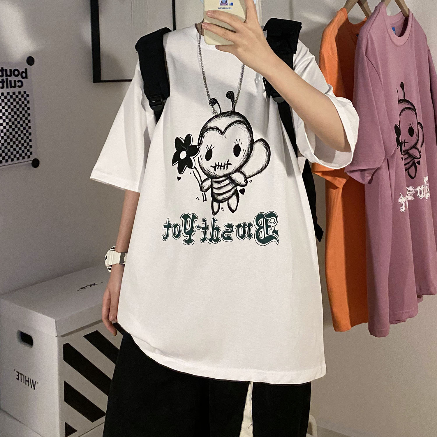 Summer cartoon short sleeve print crew neck loose T-shirt