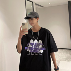 夏季圓領字母印花寬鬆短袖半袖潮牌t恤