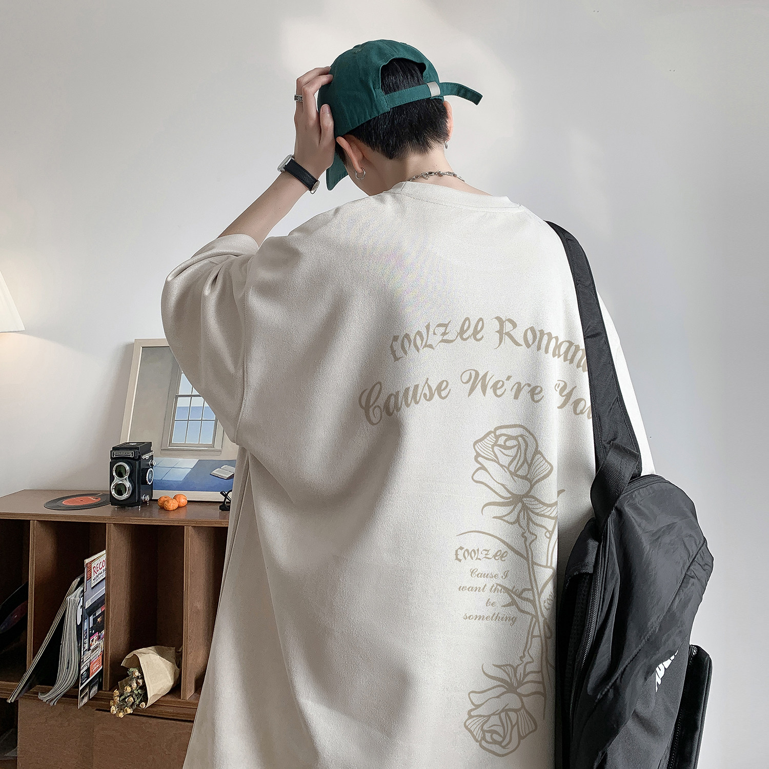 玫瑰花麂皮绒烧花短袖T恤粉色T334/特批25控38,男装T恤,电商C413