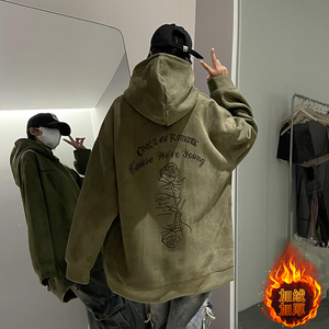 麂皮高克重磅卫衣男春秋季2025新款烧花情侣潮牌宽松大码连帽外套图片