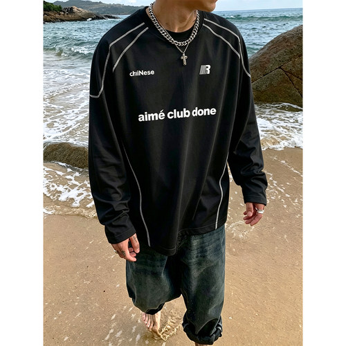 秋季打底衫男户外速干衣长袖印花T恤 黑色 CT26999/P35