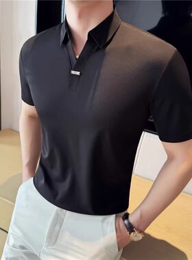 polo衫男短袖冰丝英伦风无痕t恤