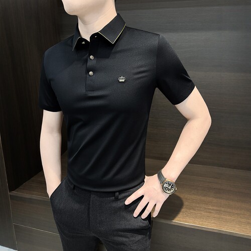 LL男装刺绣polo衫男夏季冰丝弹力