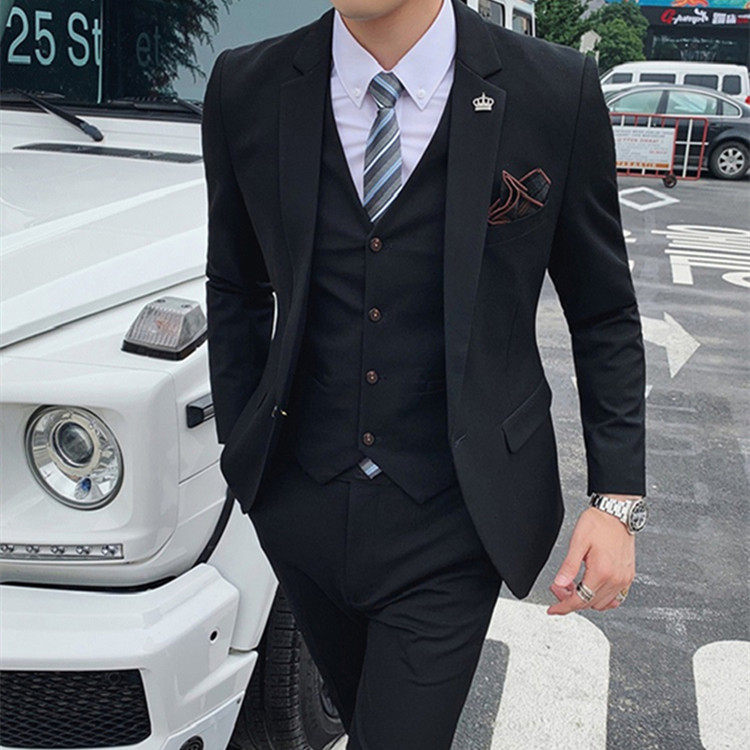 LL男装男士西服套装新郎结婚西装帅气修身三件套礼服休闲商务正装