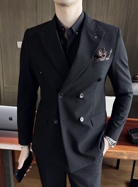商务男装双排扣百搭休闲婚礼西服
